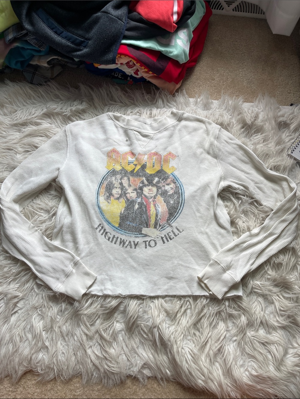 AC/DC White Long-Sleeve Graphic Tee with Yellow & Red Logo